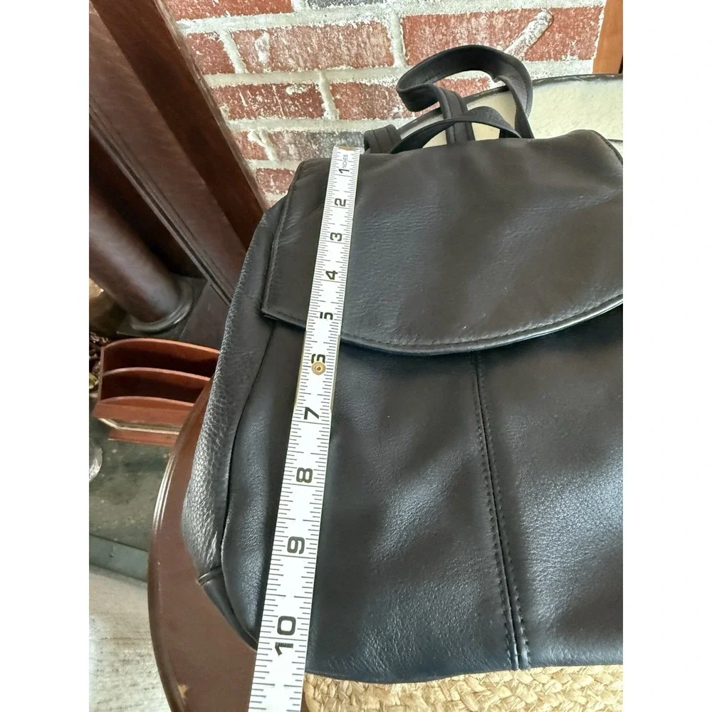 Tignanello Black Leather Sling Backpack‎ Day Pack Handbag Purse Adj Strap